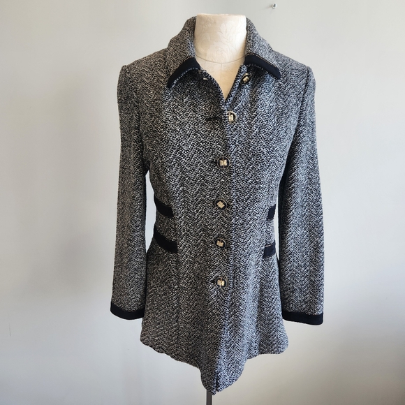 St John Marie Gray Soft Wool Blend Prep Jacket Knit Blazer Classic Luxury Size 8 - Picture 3 of 16